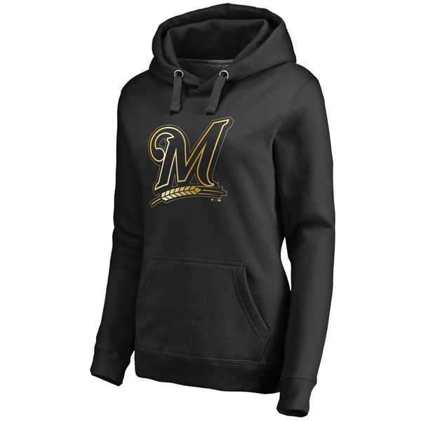 2020 MLB Milwaukee Brewers Women Gold Collection Pullover Hoodie Black